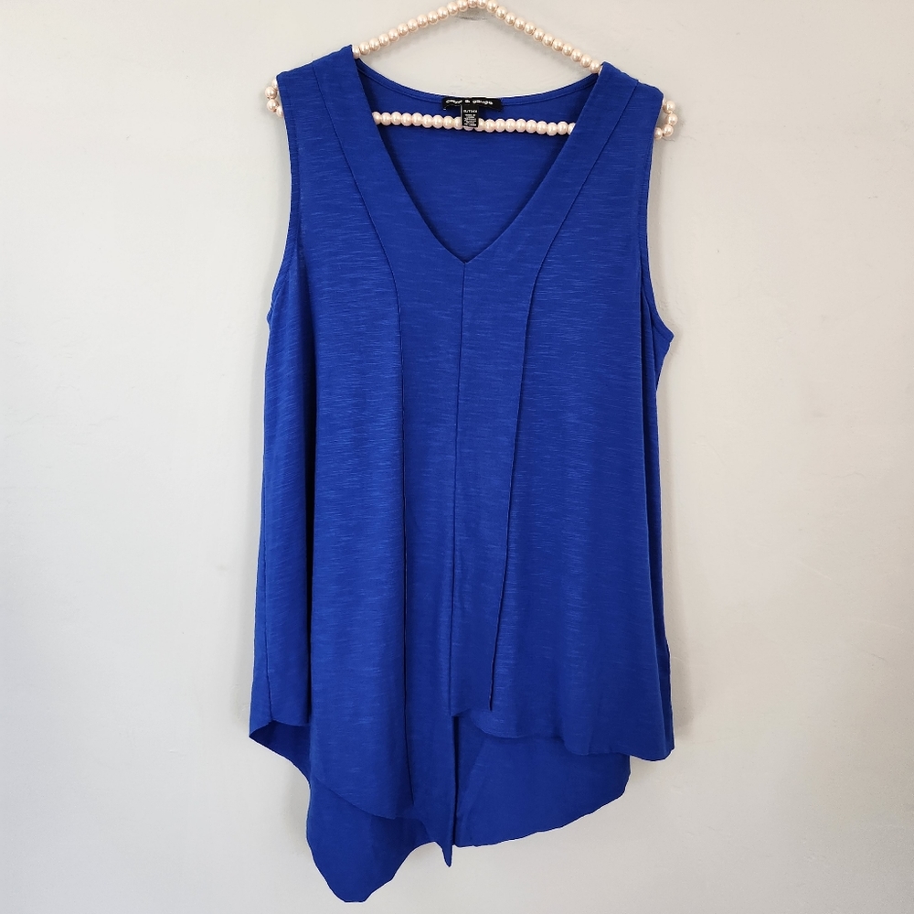 Cable & Gauge Womens Sleeveless Asymmetrical Pleated Top Brillian Blue XL.